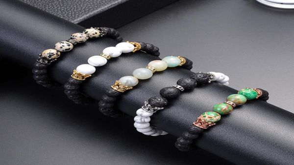 

natural white turquoise lava volcanic stone couple bracelet copper crown microinlay zircon beaded bracelet jewelry accessories wh7788310, Black