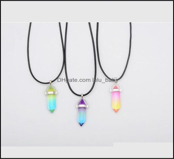 

pendant necklaces pendants jewelry natural glass mticolored hexagonal column healing crystal chakra stone necklace for women drop 8958415, Silver