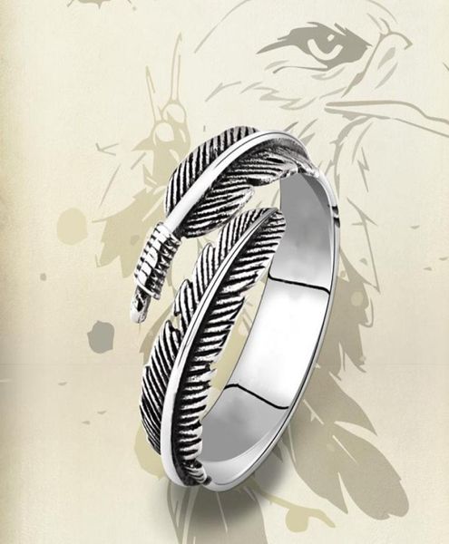 

925 sterling silver thai silver feather ring for women jewelry gift finger open feather rings single punk skull ring8566876