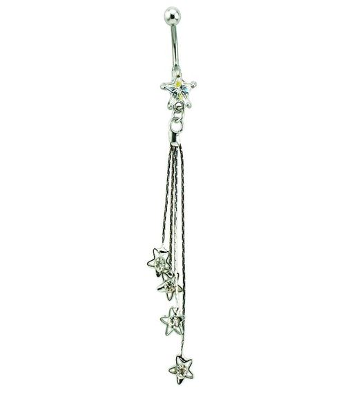 

body piercing fashion belly button rings surgical steel rhinestone star barbells dangle chain star navel rings jewelry4421219, Silver
