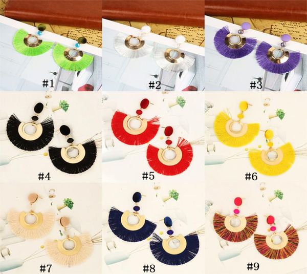 

hyperbolic bohemian fan shaped tassel dangle earrings for women vintage fringe sector statement drop earring new female boho jewel9043579, Silver