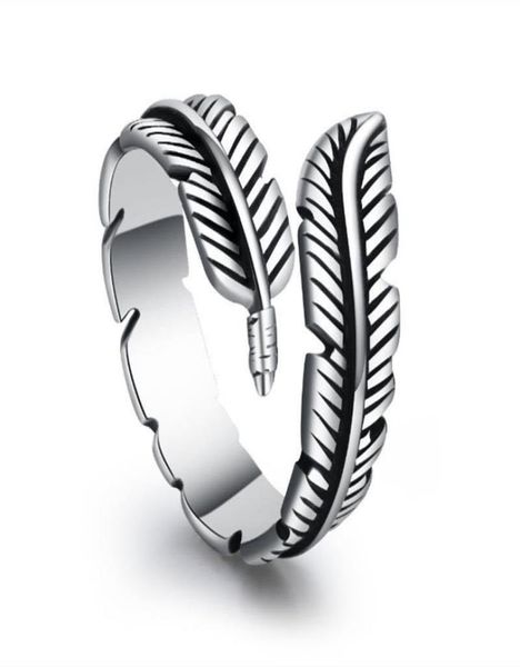 

antique silver feather band rings adjustable women jewelry03966263