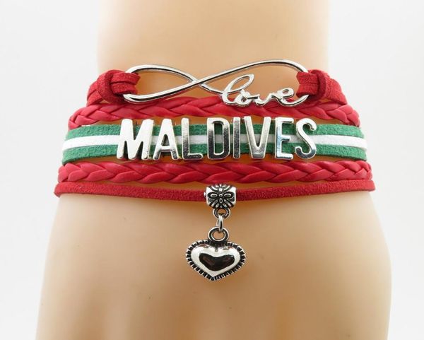 

love maldives national flag bracelet heart charm maldives flag leather bracelets bangle for woman and man jewelry gift2145303, Golden;silver