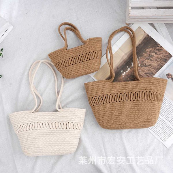 

large capacity cotton thread knitted shoulder bag new french handheld straw woven bag versatile commuter tote women's bag