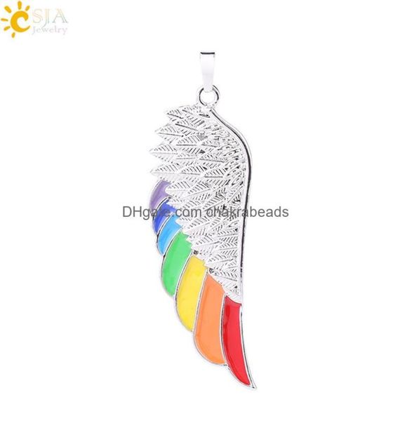 

necklaces chakra chakrabeads stylish large angel stainless steel wings pendant necklace drip oil men and women rainbow seven pp je5054647, Silver