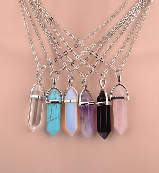 

hexagonal prism pendant bullet shaped pendant necklaces natural stone necklace quartz turquoise pendant for menwomen gift7468273, Silver