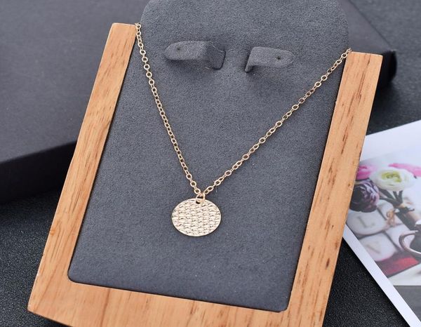 

blank round tag pendant necklace metal honeycomb polish couple necklaces gold silver summer beach jewelry women children gift whol1809381