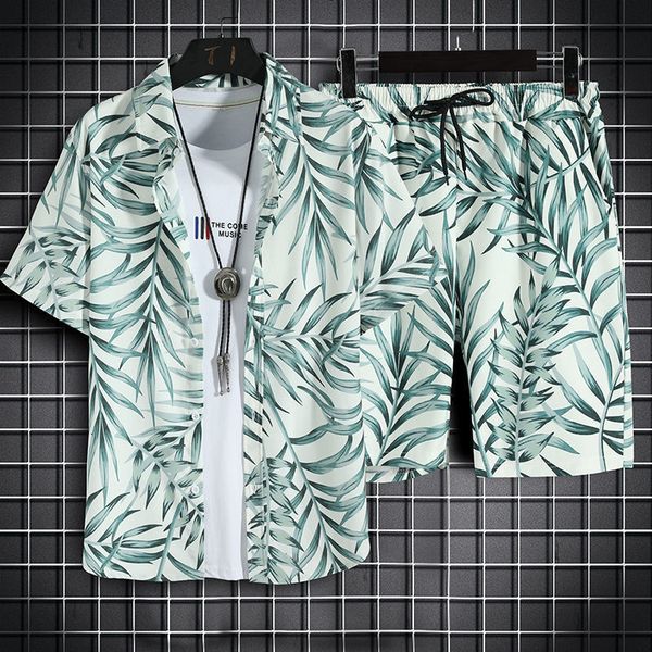 

men's tracksuits men summer beach floral shirt 2 piece set fashion holiday hawaiian shorts sets thin quick dry casual print short sleev, Gray