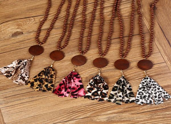 

leopard pattern tassel pendant necklace natural wood beaded necklaces cloth personalized retro ethnic style creativity gift4100376, Silver