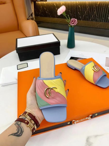 

2023 sandals shoes wide-band slides flats calfskin leather outdoor women slippers black white red comfort walking eu35-42