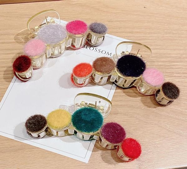 

new women cute elegant colorful circles plush hair claws sweet headband hair clips hairpins fashion hair accessories8358710, Golden;silver