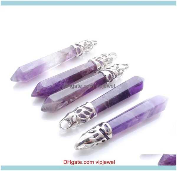 

necklaces pendants jewelrywojiaer natural amethyst gem stone hexagonal pointed reiki chakra pendant bead charm jewelry dn3012 dr5515138, Silver