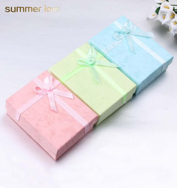 

cardboard fancy paper gift box for jewelry handmade 907030mm square pink blue green paper box with ribbon bow4234171, Blue;slivery