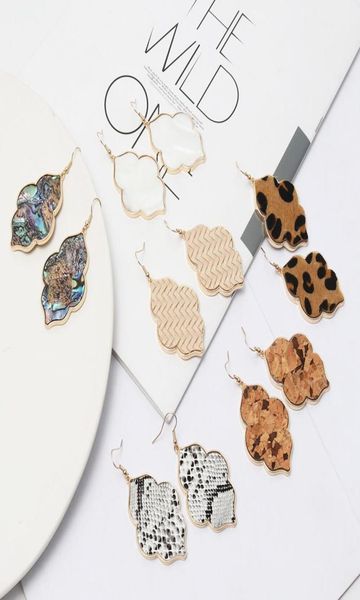 

oval hexagon abalone shell leopard leather charms dangle earrings metal geometric earring jewelry7353286, Golden