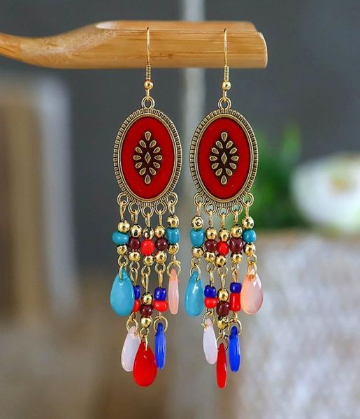 

classic long crystal tassel ladies earrings hangers fashion jewelry vintage dripping oil bohemia beads wedding earrings hangers2352408, Silver
