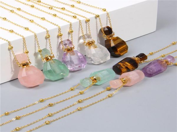 

natural gems stone perfume bottle necklace essential oil diffuser pendant tiger eye amethysts heart shape jewelry charm5171967, Silver