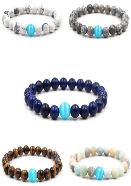 

2021 10mm blue opal bracelet natural stone white turquoise yoga lovers bangles party for friend gift9460912, Black