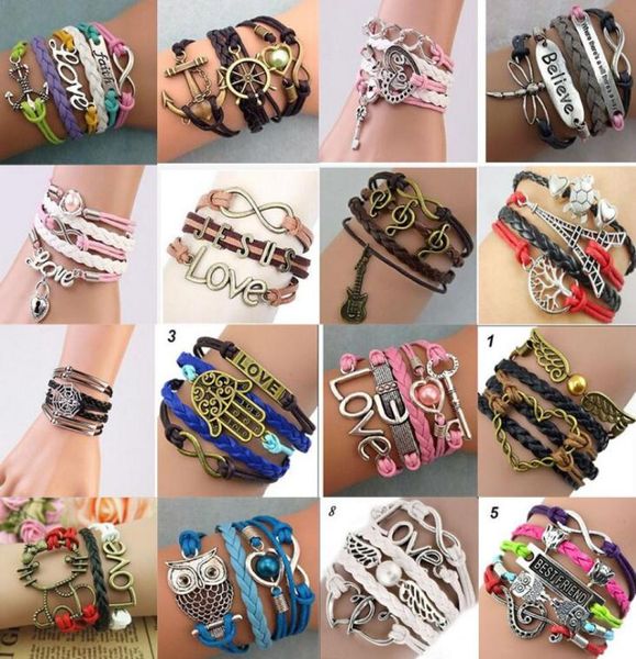 

infinity bracelets mix 16 style lots fashion jewelry whole leather wristband charm bracelet vintage handmade accessories lover9807435, Golden;silver