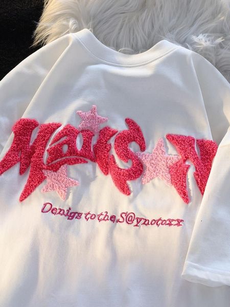 

women's tshirt women spring and summer 2023 tshirt ins style letter flocking embroidered street loose 230707, White