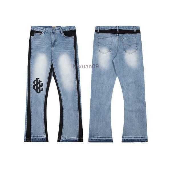 

designer clothing denim pants galleryes dept jeans ink splashing graffiti micro horn structure splicing casual loose jeans long men's w, Blue