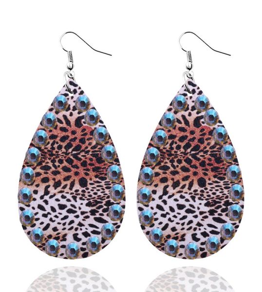 

crystal pave surrounding cheetah animal print leather earrings for women faux rhinestones leopard teardrop vegan leather hanging e2515606, Silver