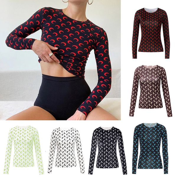

women's tshirt 10colors ice silk sun protection shirt classic moon printed longsleeved bottoming tight tshirt 230707, White