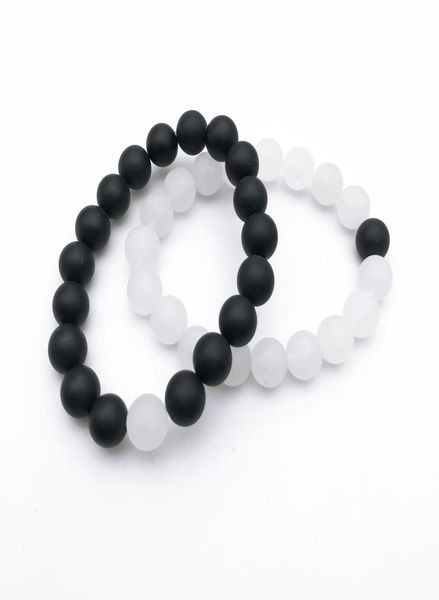 

10mm matte white jade matte black onyx beads braceletgemstone elastic bracelets gift for men women1556554