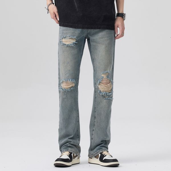 

men s jeans ripped men trend high street loose straight leg hip pants spring and fall american retro 230707, Blue