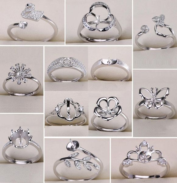

diy pearl rings settings zircon solid 925 silver ring settings ring for women mounting ring blank diy jewelry gift3462615, Slivery;crystal