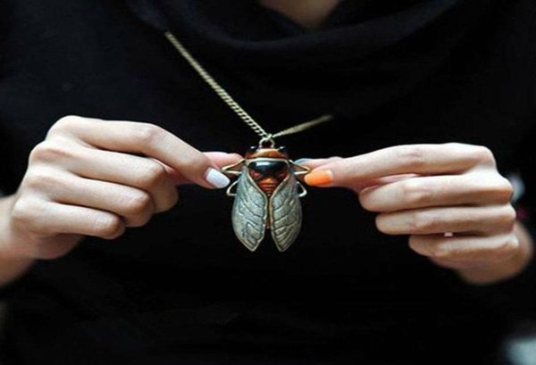

1pc charm retro bronze tone metal insect cicada pendant necklace gifts3979082, Silver
