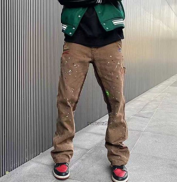 

designer mens jeans sports pants slim denim straight sweatpants speckled letter print women high street couple galleryes dept loose flare ca, Blue