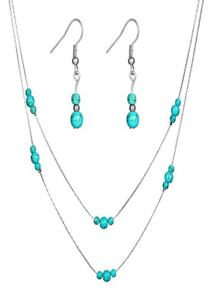 

new silver gold color statement jewelry for women bridal jewelry sets turquoise stone beads necklace drop earring jewelry set hz4525550