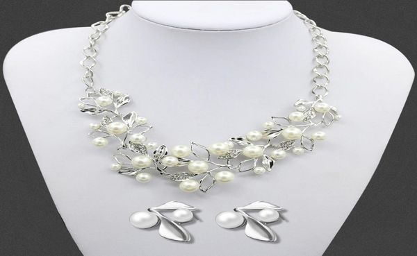 

2016 fashion western leaf type necklace pearl earrings jewelry woman sweater crystal rhinestone necklace chain wedding gift9716275, Silver