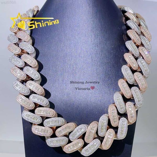 

Drop Shipping Rose Gold Solid Silver 925 VVS Moissanite Diamond Baguette Cut 35MM Hip Hop Iced Out Cuban