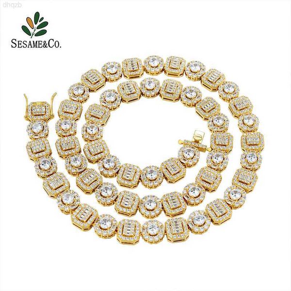 

hiphop rapper 18k gold /14k gold inlaid zircon square rectangular flower tennis cluster chain platinum cuban chain, Silver