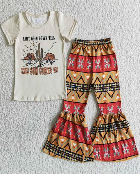 

new design baby girl designer clothes kids sets western girls boutique clothing spring summer short sleeve bell bottom outfit fash2937924, White