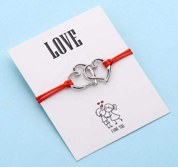 

20pcslots love double heart charm bracelets for women men diy lucky red thread couple bracelet birthday gift7899569, Golden;silver