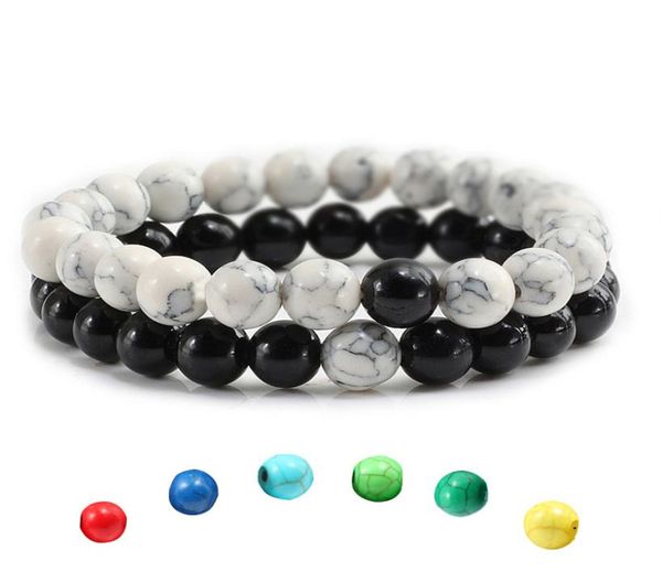 

2pcs set beads bracelet natural stone turquoise beads bracelets for women men couples valentines day jewelry gift pulseras3195328, Black