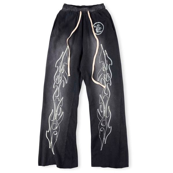 

wash black sweatpants flare pants eur size men women hip hop painted patchwork joggers drawstring street wear trousers, Black;brown