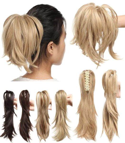 

12quot hair piece claw on ponytail synthetic hair clip in hair extensions hairpiece pony tail bendable for women6342728, Black;brown