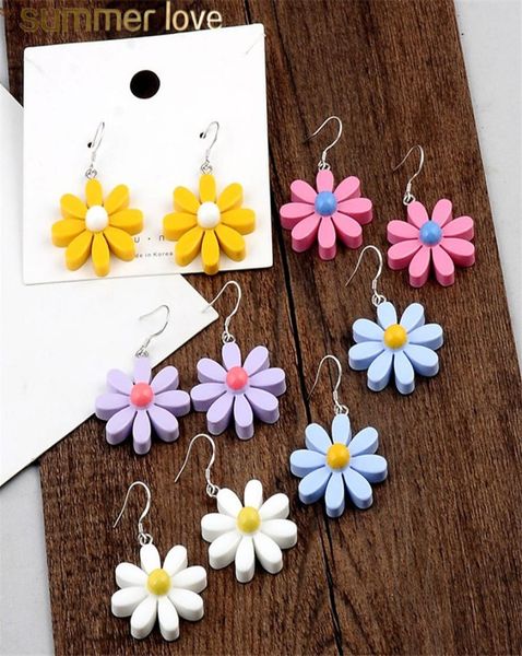 

unique design personality resin daisy pendant dangle earring for women girls fashion colorful flowers drop earring jewelry gift2901300, Silver