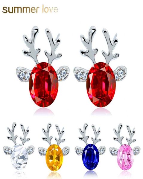 

2022 crystal reindeer stud earrings for women kids red blue pink color alloy lovely jewelry christmas gift5527571, Golden;silver