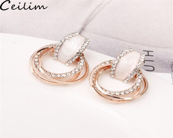 

crystal hoop earrings with rhinestone 3 circle earring simple gold plated ear for women elegant sweet korea design3266396, Golden;silver