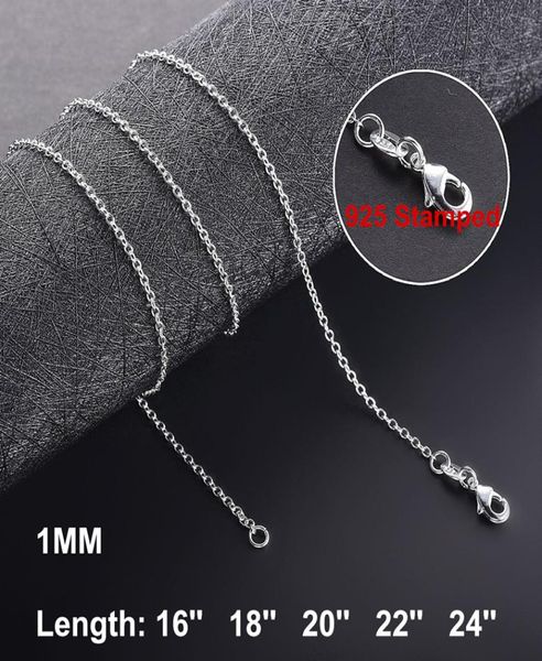 

1mm 925 sterling silver link chains necklaces for women pendant lobster clasps rolo chain fashion diy jewelry accessories 16 18 209102189