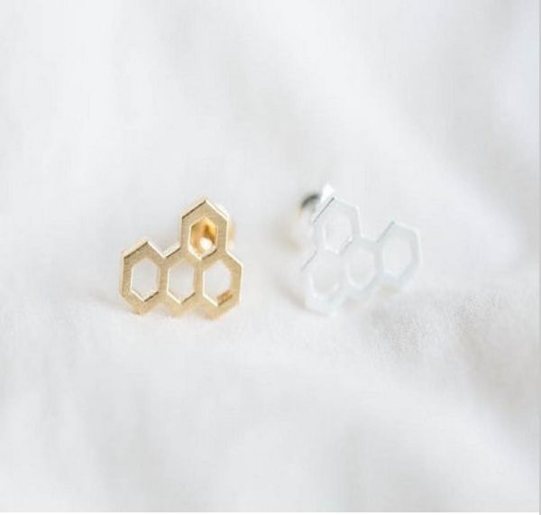 

10 pcslots of women039s fashion goldsilverpink honeycomb whole ed039 stud earrings women holiday gift7769178, Golden;silver