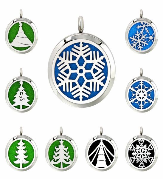 

snowflake christmas tree 30mm 316l stainless steel diffuser necklace pendant essential oil aromatherapy perfume locket 10 pads no2602026, Silver