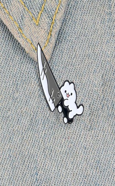 

needle badge handmade cute cat with a knife retro enamel pin brooch badge lapel pin decorative cowboy halloween jewelry zdl08115948995, Gray