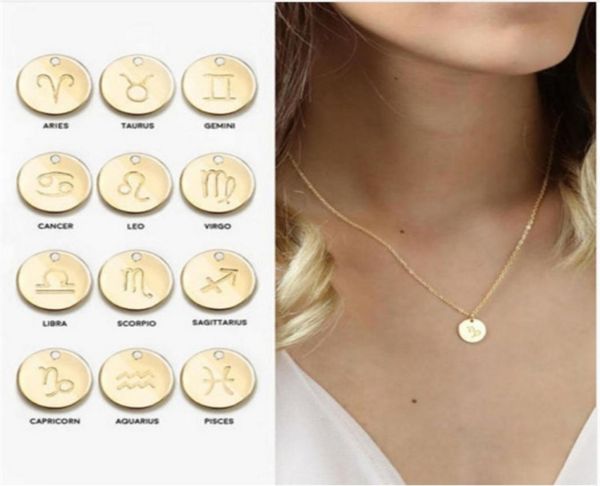 

simple 12 zodiac sign pendant necklace for gold silver rose gold coin constellation charm chains fashion jewelry in bulk4268031
