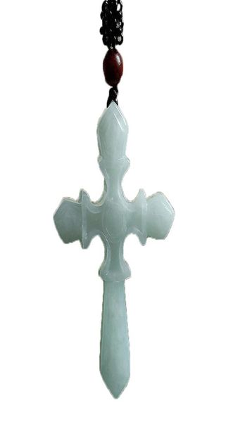 

myanmar emerald cross pendant necklace jade stone lucky amulet cross necklace fine jewelry with chain for men women gift4798331, Silver