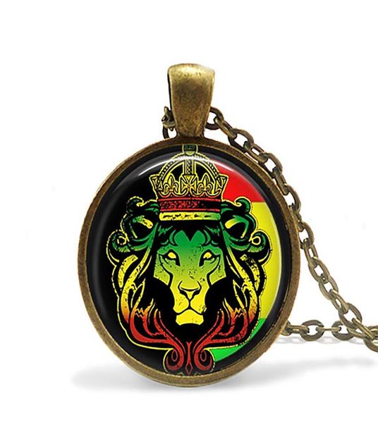 

retro buddhist hindu seven chakra african lion of judah necklace pendant glass cabochon religion art jewelry for women men7408199, Silver
